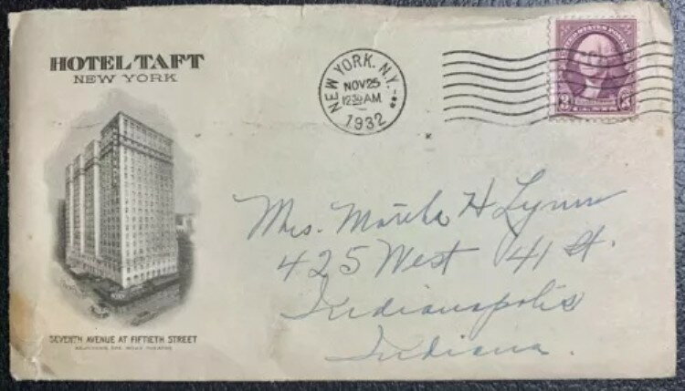 1932年 米国ジョージ・ワシントン 3セント切手 ホテル・タフト 手紙 自殺 ニューヨーク