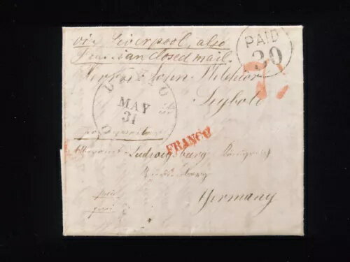 OH DAYTON 1855 ドイツ向け 切手なしカバー 希少 30ドル支払済、内容はドイツ語