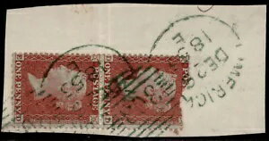 GB QV SG29、1d 赤茶色 LC14。カテゴリー?1100+ グリーンアイルランド消印 2枚1組