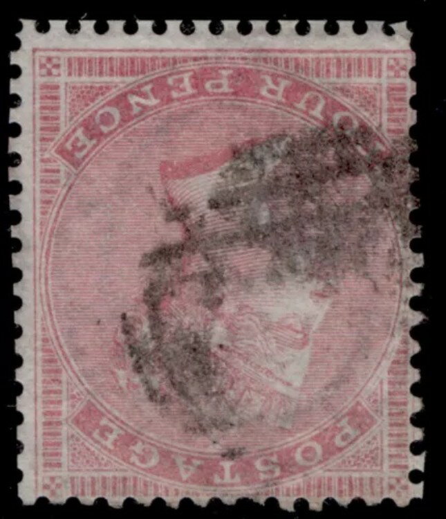 GB QV SG64Wi、希少な4dペールカームMEDガーターホワイトペーパーWMK INV、FU。カタログ価格1300ポンド。