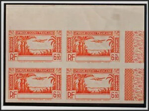 コートジボワール。航空写真。** MNH Yvert 5ab(4)。1940年。6.90 F オレンジ、銅ブロック