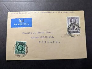 1936年ナイジェリア航空郵便初飛行カバーFFCカノからイギリスのサットン・コールドフィールドへ