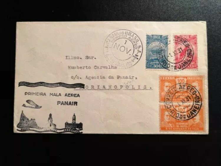 1931年ブラジル航空郵便初飛行表紙 FFC リオデジャネイロからフロリアンポリス・パネール