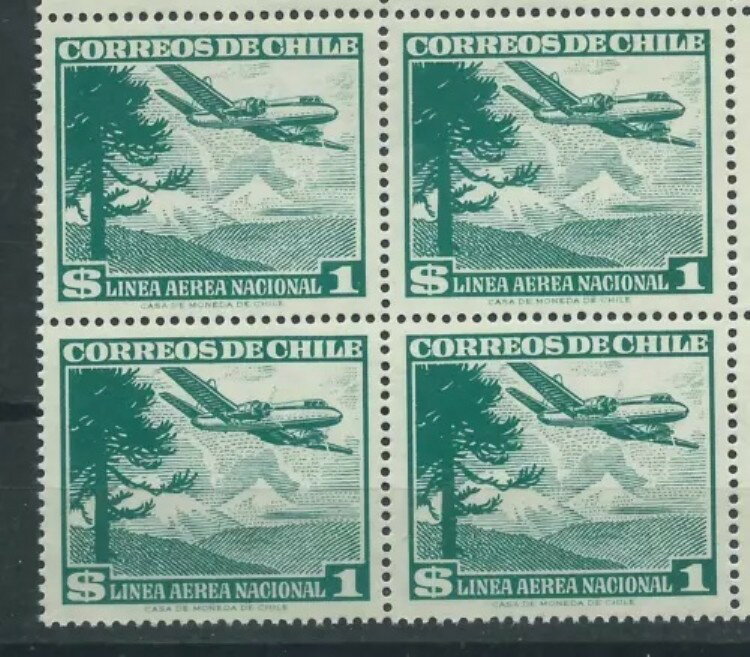 チリ 希少 Sc.207a 透かし入り「Casa de Moneda」ブロック 4 MNH