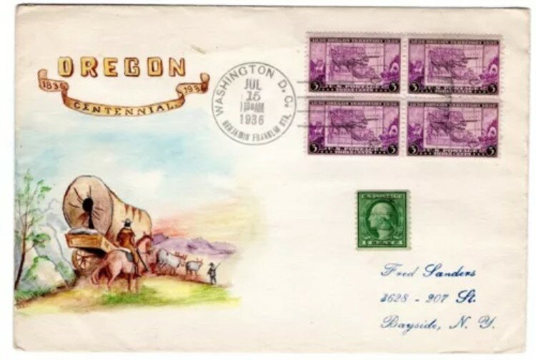 #783 オレゴン準州 1935 DC FDC - H.E. 染料 手描き 未掲載
