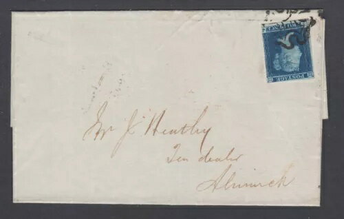 1842年、ALNWICKの紅茶商人宛の表紙に使用されたイギリスのSc4、3余白2ペンス青