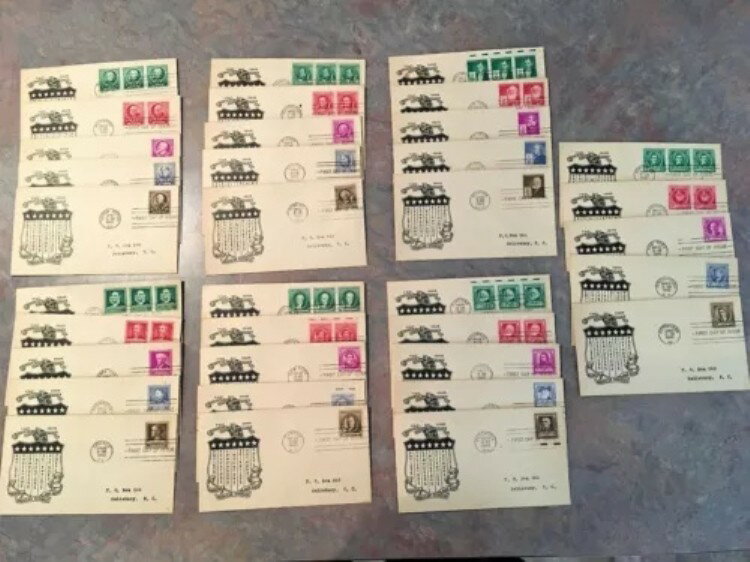 SSS: フィデリティ FDC 1940 有名なアメリカ人セット テクスチャードエンベロープ Sc #859-93 35個