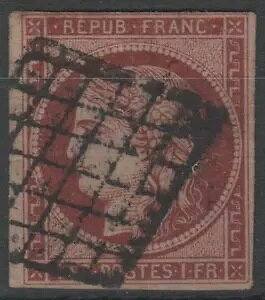 France Stamp N° 6 B " Ceres 1F Carmine Dark 1849 " Cancelled Very Good A See商品について種類：切手地域：ヨーロッパ発行国：フランス発行年：1900年以前ブランド：郵便局抹消済みブランド：無印認証：該当なしグレード：該当なし製造番号：該当なし品質：該当なし注意事項※以下の注意事項をご理解のうえ、ご購入ください※■ 商品について本商品は海外から輸入した切手です。こちらの切手は外国で発行されたもので、日本国内の郵便では使用できません。本商品は観賞・コレクション用 であり、投資目的・査定用としての価値を保証するものではありません。画像のデザインは参考画像です。同じシリーズでも微細な印刷の違いや、エラー印刷の可能性がある場合がございます。収集品のため、経年による劣化や色あせ、軽微な折れ・シミがある場合があります。目立つダメージがある場合は、商品画像または説明欄に記載しておりますのでご確認ください。■ 在庫状況について当店の商品は海外から取り寄せております。ご購入のタイミングによっては在庫切れとなる場合がございます。その際はご連絡のうえ、ご注文をキャンセルさせていただく場合がございます。■ ご注文後のキャンセルについてご注文と同時に商品のお取り寄せを開始するため、お客様都合によるキャンセルは承っておりません。■ 配送についてお届けまでに通常2〜3週間ほどかかります。海外の祝日や天候、税関手続きにより通常より配送が遅れる可能性がございます。■ 保証について商品説明に英語で「保証（warranty）」と記載があっても、日本国内では適用されませんのでご了承ください。当店では、商品到着後7日以内の初期不良に限り、対応させていただきます。■ 商品の色・素材感について撮影環境やモニター設定により、実際の商品と色味や質感が異なる場合がございます。■ 価格変動について希少性の高い商品は市場価格の変動により追加料金をお願いする場合がございます。追加料金に同意いただけない場合、ご注文のキャンセルが可能ですので、ご希望の際はお申し付けください。■ その他サービスについて海外製品の輸入代行も承っております。ショップに掲載されていない商品でもお探し可能ですので、お気軽にご相談ください。業者販売（業販）や複数購入の場合、割引対応も可能です。ご希望の方はお問い合わせください。