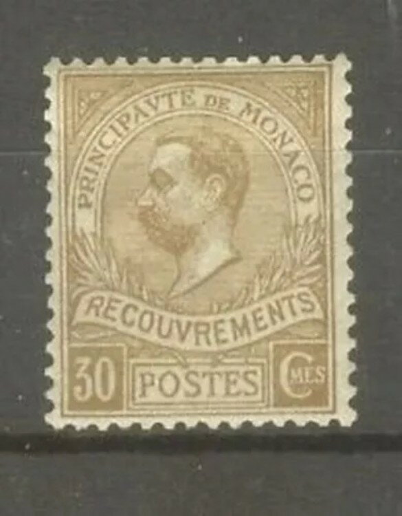 モナコ印紙税N°10「プリンス・アルベール 1er 30c ビストレ 1910」新品Xx Sup / Stand