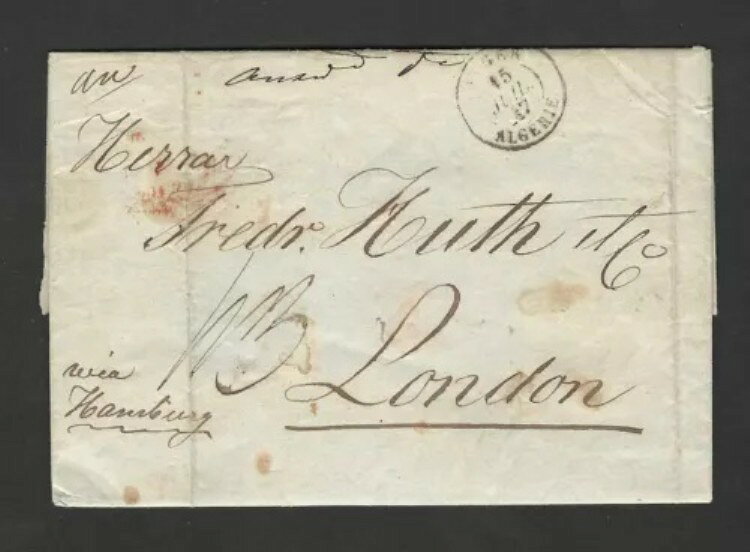 アルジェリア フランス 1847年 初期フリーフランクの折り畳み手紙 アルジェからロンドンへ