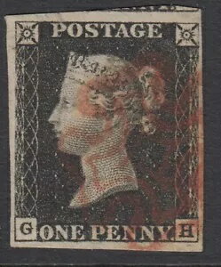 SG 1 1d の強烈な黒のプレートに4文字のGH。赤のマルタで使用されており、非常に美しい。