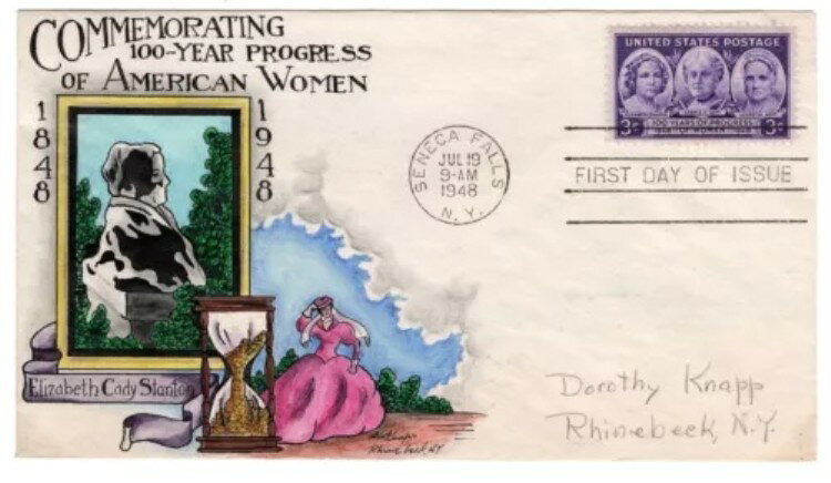 #959 女性の進歩 ドロシー・ナップ 手描き 1948年 FDC - セネカフォールズ NY