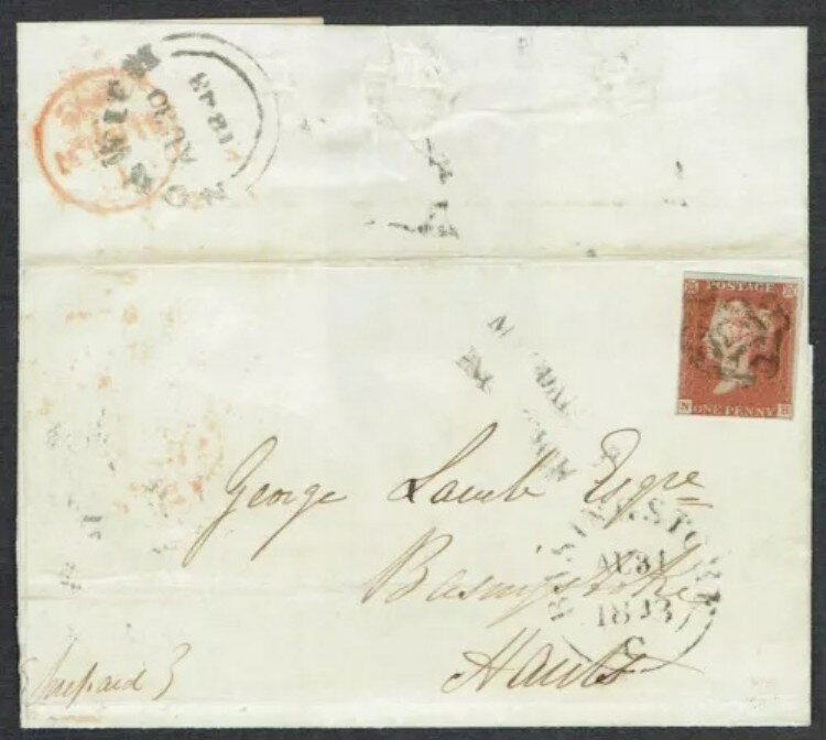 ノーフォーク PH 1843 1d レッドブラウン Pl 33 4m NH ノーリッチ MX からベイジングストークまで。カタログ価格?1400.00