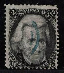 1868年製 US SC 85B 2c ブラック、ジャクソン - Z グリル 14x18 ポイント - 中古、ブルーキャンセル付き