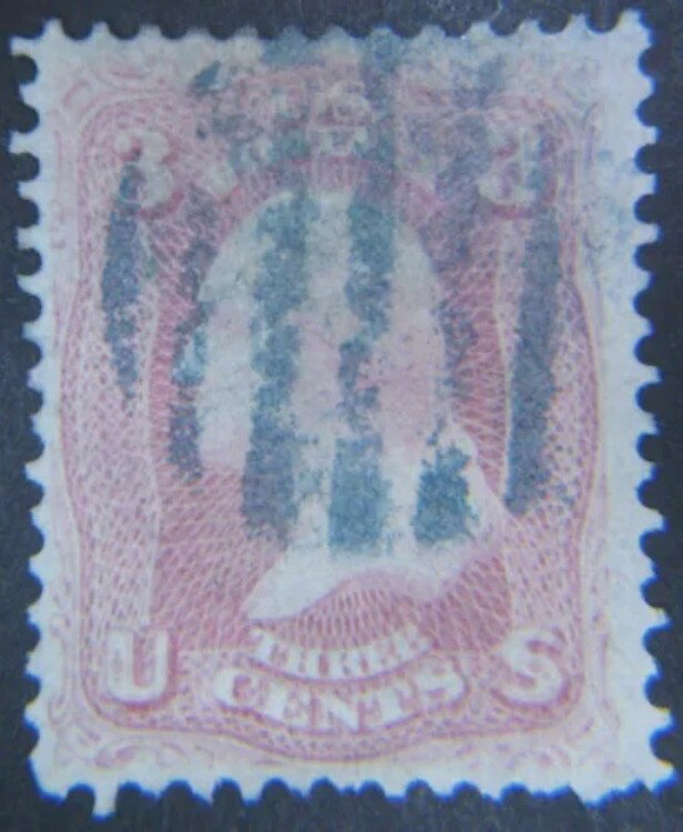アメリカ 1861-62 3c ワシントン #64 F-VF+ グリッドブルー 消印 PSE 認定 カタログ番号 $700