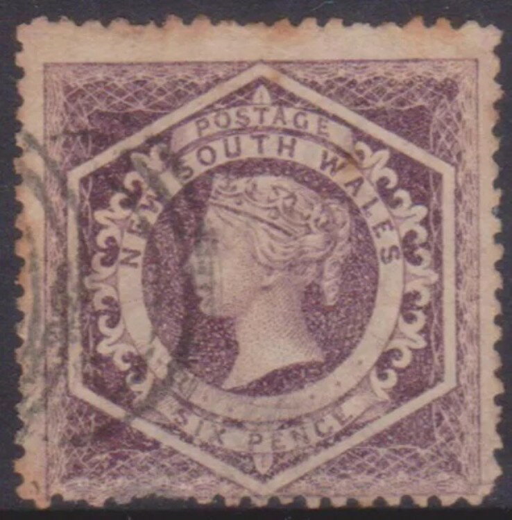 (F290-32) 1860年 AU NSW 6ペンス アニリン＆モーブ ダイアデム 切手 (AG)