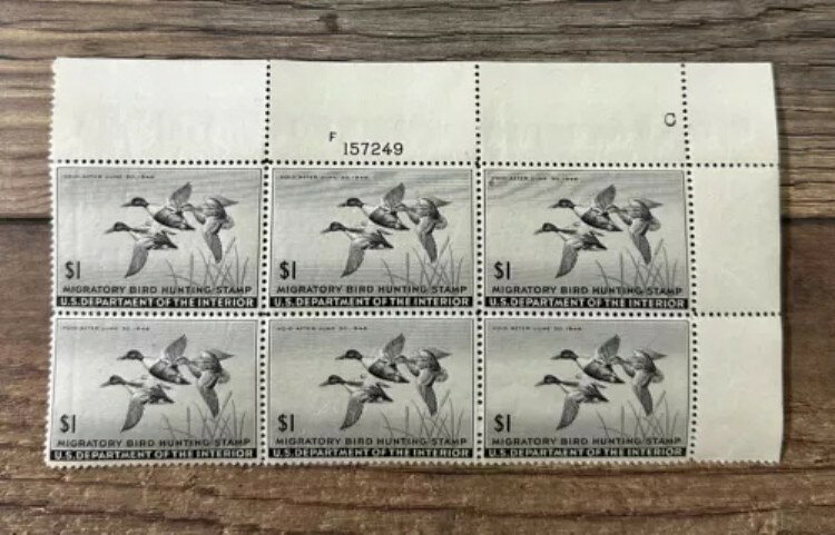 WTDstamps - #RW12 1945 プレートブロック - 米国連邦ダックスタンプ - MNH - 