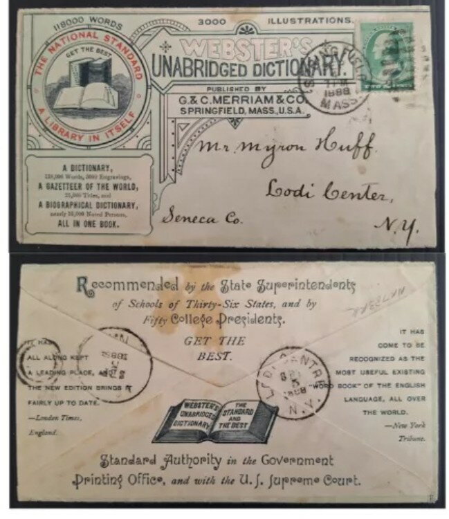 1888年 アメリカ合衆国 ウェブスター辞典 広告表紙 2セント切手 スプリングフィールド