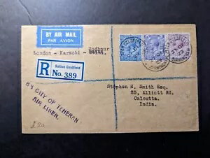 1929年登録英国航空郵便カバー サットン・コールドフィールドからインドのカルカッタへ