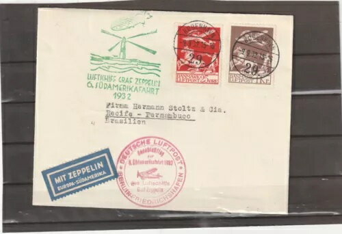デンマーク 6.南アメリカ航空 アンシュルスフラッグ・ツェッペリン号カバー ブラジル行き 1932年