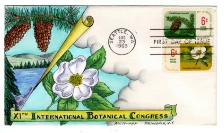 #1376-77 植物学会議 ドロシー・ナップ 手描きカシェ 1969 FDC