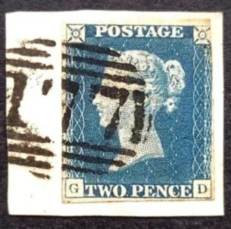 GB クイーンビクトリア 2d ブルー SG.5i Pl.2 中古 1844 Pmk.177 チェルトナム品質 VF
