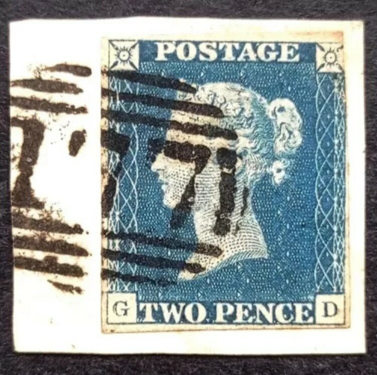 GB クイーンビクトリア 2d ブルー SG.5i Pl.2 中古 1844 Pmk.177 チェルトナム品質 VF