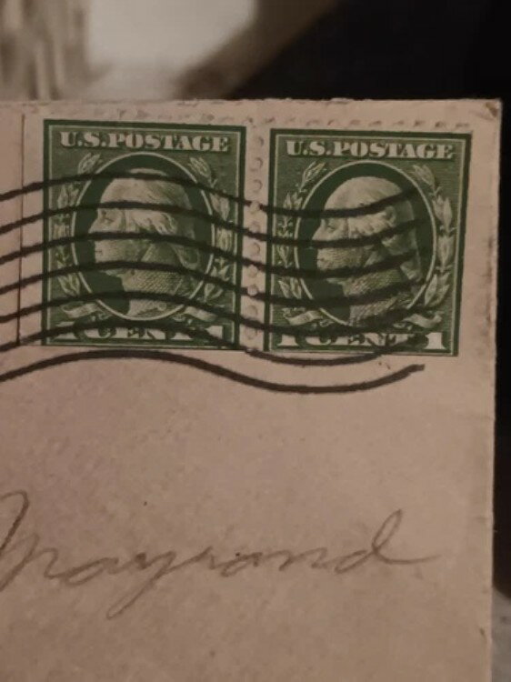 緑色のジョージ・ワシントン 1セント米国切手（ミネソタ州郵便マーク、1916年）