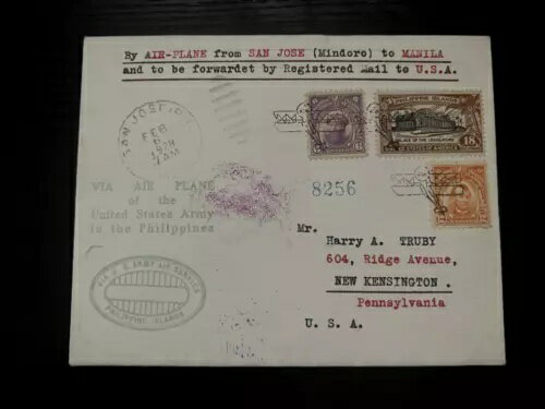 1928年フィリピン航空郵便カバー サンホセミンドロからニューケンジントンペンシルバニア州アメリカへ