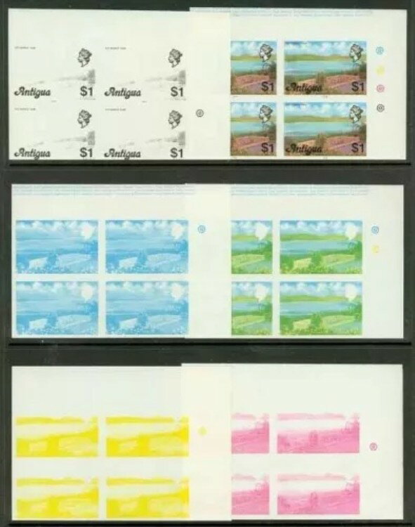 アンティグア 1976 ダム $1 プログレッシブプルーフブロック (x6)-1