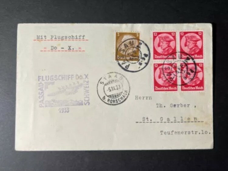 1933 年 ドイツ航空 DOX シュタードからパッサウ 2 経由でスイスのザンクト・ガレンへ