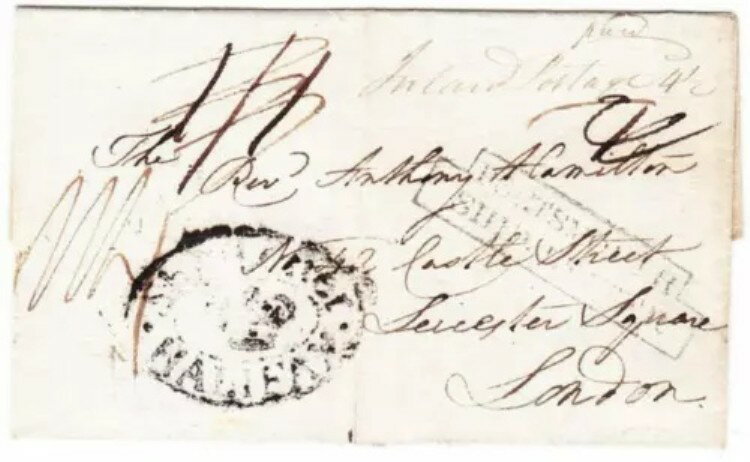 ノバスコシア州 スタンプレス-冠付き船用レター ハリファックス（ダブルオーバル ブラック）-宛先