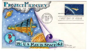 #1193 マーキュリー計画 1962 スペースFDC - ドロシー・ナップ 手描き