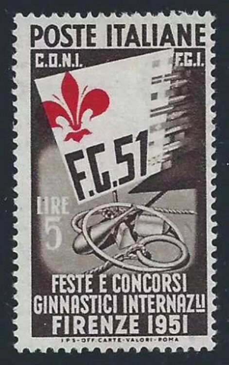 1951年 イタリア共和国 No. 661c Gymnics 5リラ LILY MOVED - MNH**