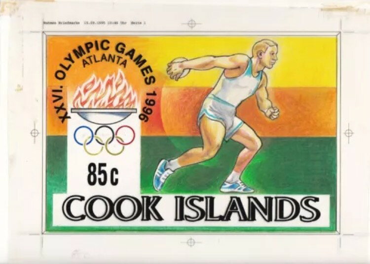 クック島 Sc1203 1996年アトランタオリンピック 円盤投げ 原画 アートワーク プルーフ