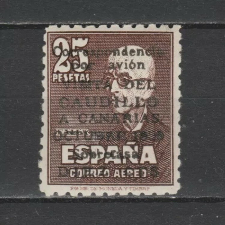 1950年スペイン、フランコがカナリア諸島を訪問。番号なしの航空郵便。MNH