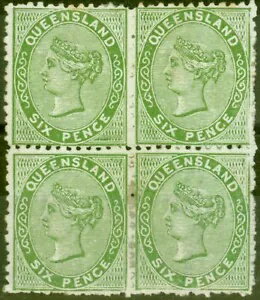 クイーンズランド 1879 6d ディープグリーン SG142 ファインMtdミント＆MNHブロック4枚