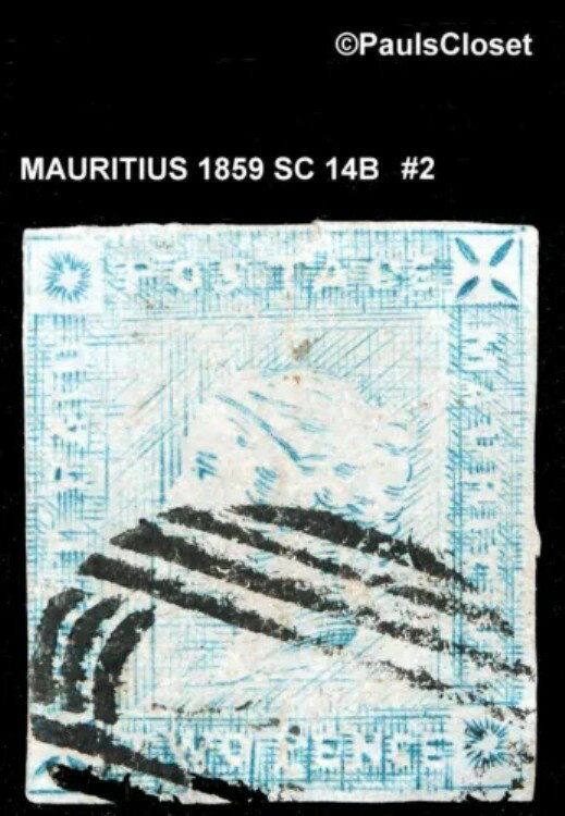モーリシャス 1859 SC 14B 2p クイーン・ヴィクトリア ブルー 青みがかった紙 UNG #2