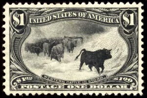 US 292 $1 ミシシッピ川以北 1898年 嵐の中の牛 PSAG グレード80 未使用 OG ヒンジ付き