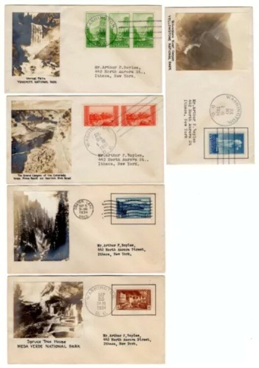 #740-49 国立公園 1934 FDC セット/10 マッチした写真カシェ 未掲載