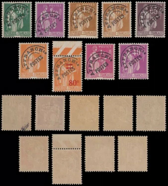 フランス 事前抹消済み P-69/77 1933-39 Semeuse Paix MNH