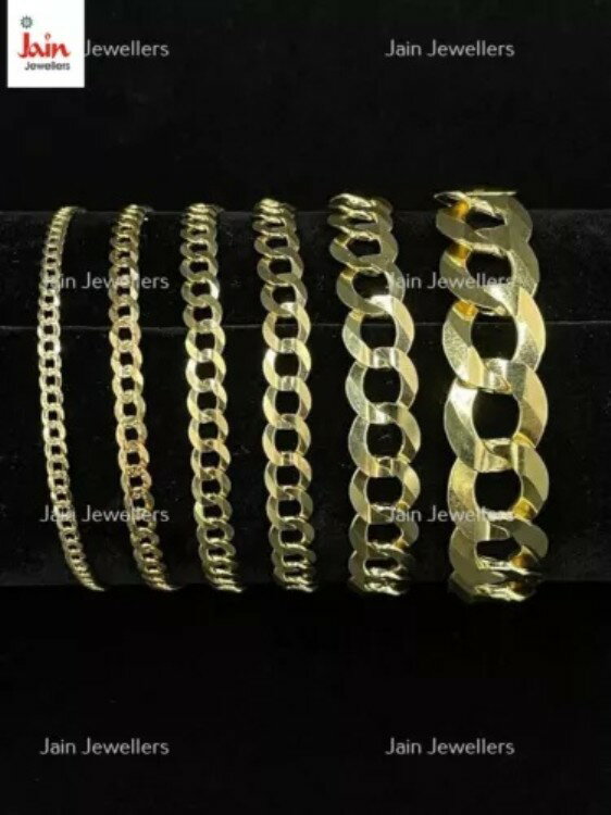 本物の金 18K 750 ソリッドイエローゴールド カーブキューバメンズブレスレット 2mm〜9.5mm