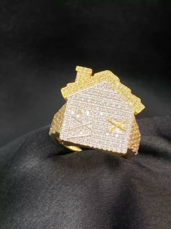 3.38カラット ラウンドブリリアントカット リアルダイヤモンド トラップハウス 3D メンズリング 14Kゴールド
