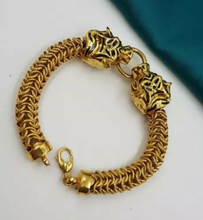 ビザンチンゴールドブレスレット 22K ツインレオパード ユニセックス ピュアイエローゴールドブレスレット