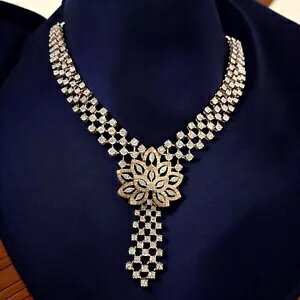 パヴェ 4.72 カラット ラウンドブリリアントカット 天然ダイヤモンドネックレス ファイン 14K ローズゴールド