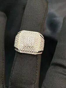 パヴェ 5.40カラット ラウンドブリリアントカット 天然ダイヤモンド メンズ スクエアリング 14Kゴールド