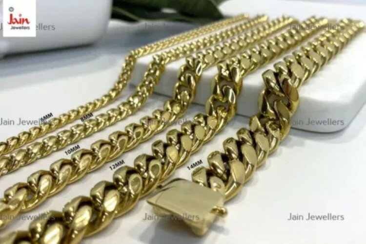 本物の金 18K 750 ソリッドイエローゴールド カーブキューバメンズブレスレット 6mm〜14mm