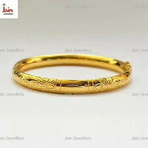 18Kt、22Ktゴールドエッチング花柄ヴィンテージレディースブレスレットバングル20〜38グラム