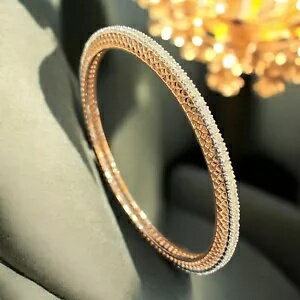 パヴェ 3.58 カラット ラウンドブリリアントカット 天然ダイヤモンド エタニティバングル 14K ローズゴールド