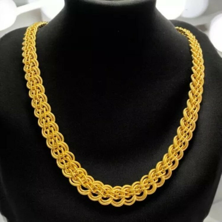 上品なドバイメンズハンドメイドロータスリンクチェーンネックレスソリッド22Kイエローゴールド